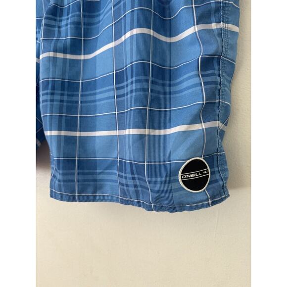 O’Neill Blue Plaid Hybrid Unlined Cargo Swim Trunks Tie Closure Men’s Size 40 - Picture 5 of 7